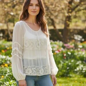 Elie Tahari Beaded Top Womens XL Cream Overlay & Cami Intricate Lace & Beading